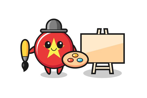 Vector illustration of vietnam flag badge mascot as a painter