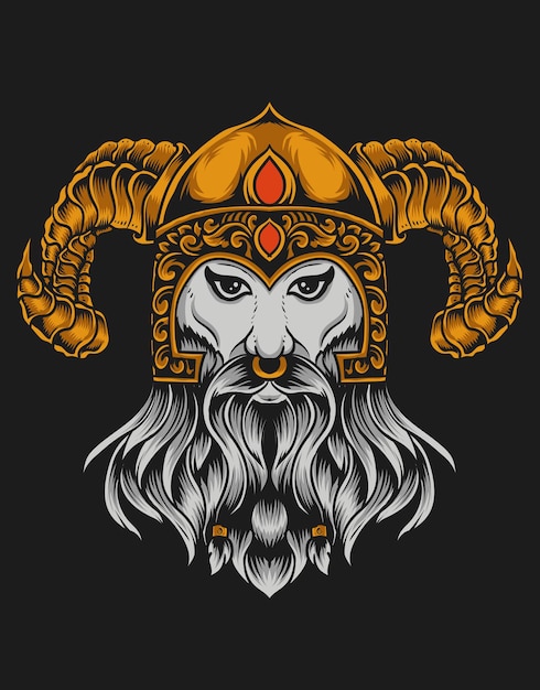 Illustration viking head on black surface