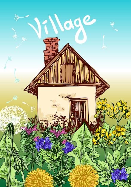 Иллюстрационный деревенский дом
