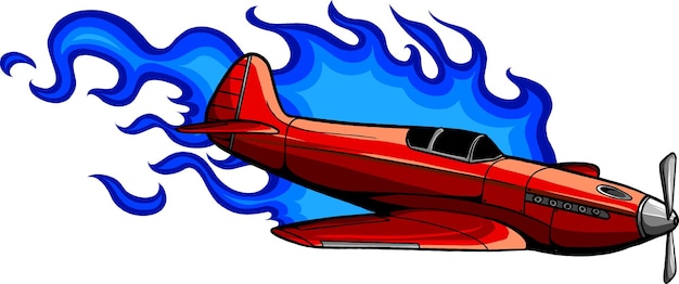 Illustration of vintage airplane with flames