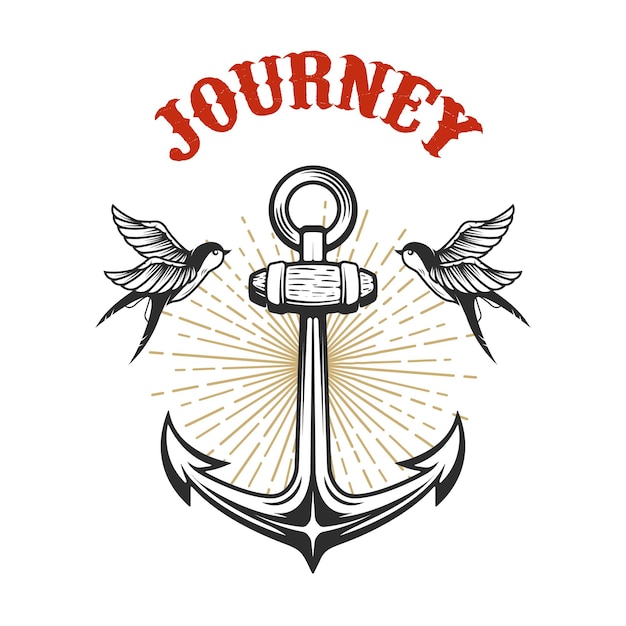 illustration of vintage anchor with swallows in engraving style design element for logo label sign poster t shirt vector illustration