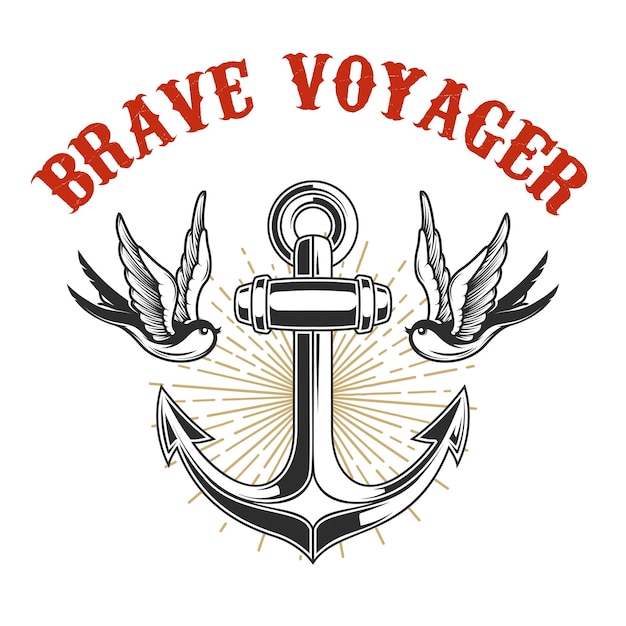 illustration of vintage anchor with swallows in engraving style design element for logo label sign poster t shirt vector illustration