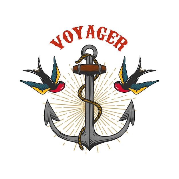 illustration of vintage anchor with swallows in engraving style design element for logo label sign poster t shirt vector illustration