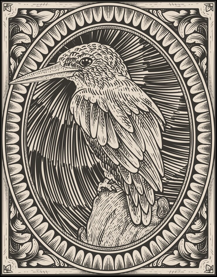 Vector illustration vintage beautiful bird with engraving style