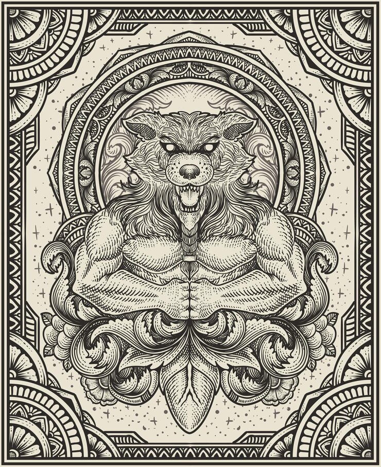 Vector illustration vintage bull with engraving style