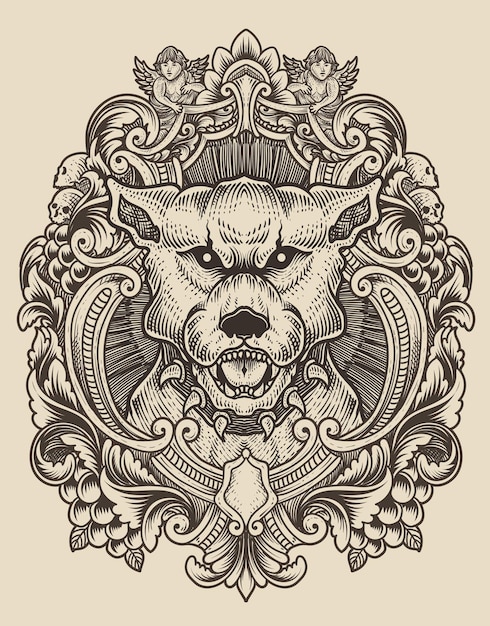 Illustration vintage dog with engraving style