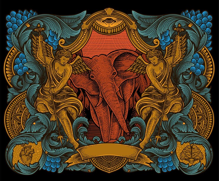 Vector illustration vintage elephant with engraving style