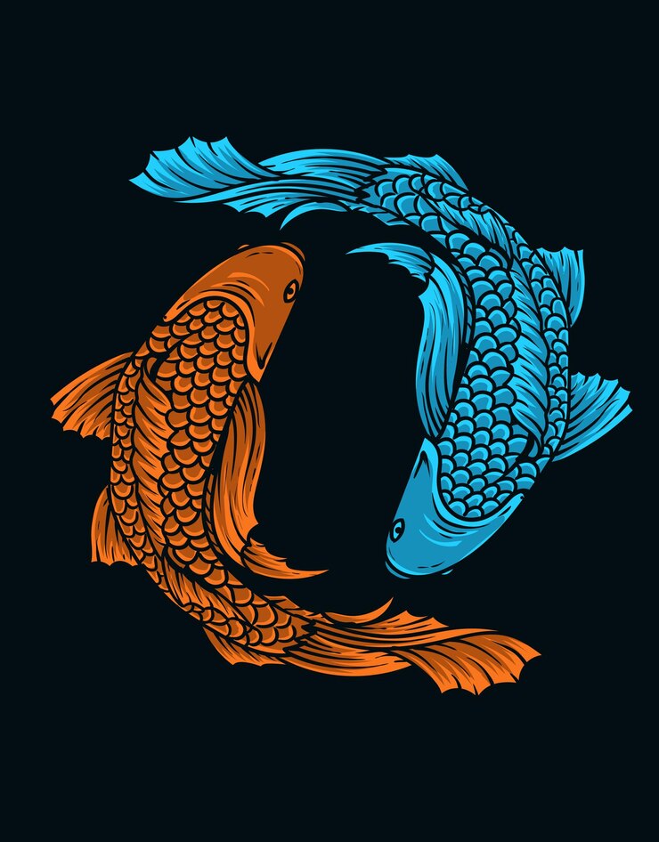 Vector illustration vintage japanese koi fish