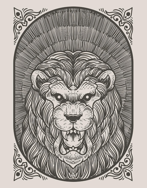 Vector illustration vintage lion with engraving style