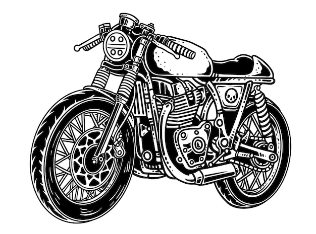 白い背景のヴィンテージモーターサイクルラインアートスタイルのイラスト