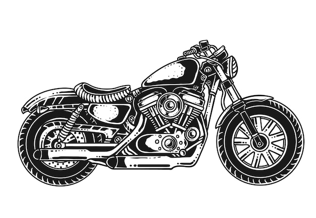白い背景のヴィンテージモーターサイクルラインアートのイラスト