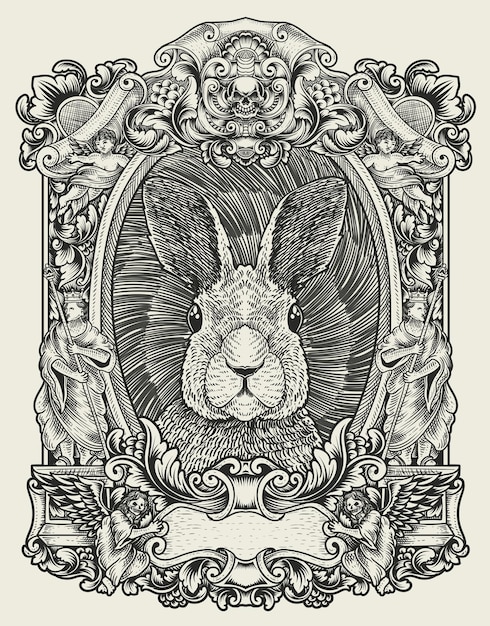 Illustration vintage rabbit with engraving style
