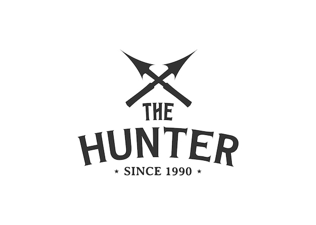 Illustration Vintage Retro Double Spear for Hunting Hunter logo design template