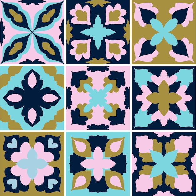 Illustration of vintage tiles textured pattern collection