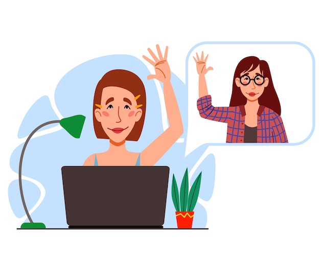 Illustration of a virtual meeting with different people who say hello