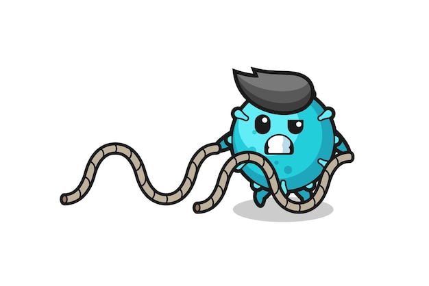 Illustration of virus doing battle rope workout , cute design