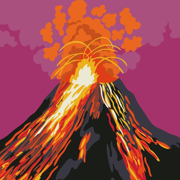 Vector illustration of a volcano erupting with a tense atmosphere