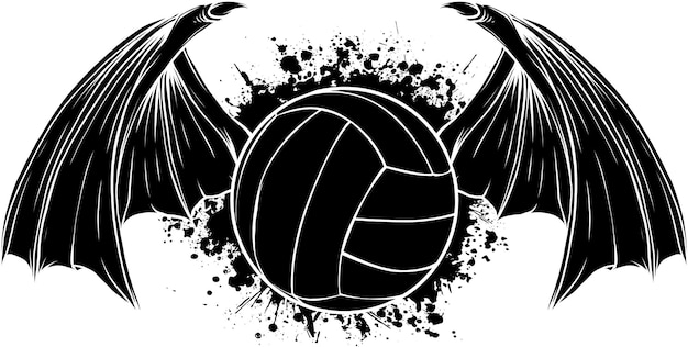 Illustration of volley ball with bat wings