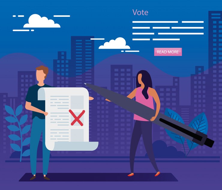 Vector illustration of vote with business couple