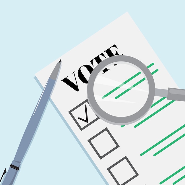 illustration of a voting application with a check and pen representing election conceptxa