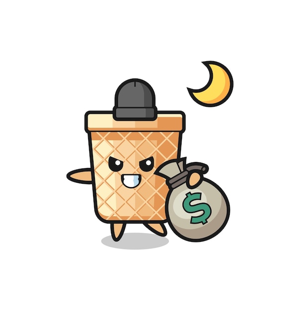 Illustration of waffle cone cartoon is stolen the money  cute design