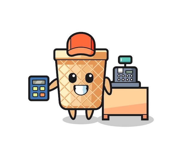 Illustration of waffle cone character as a cashier  cute design