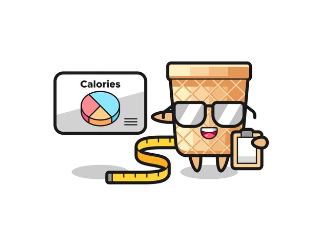 Illustration of waffle cone mascot as a dietitian , cute design