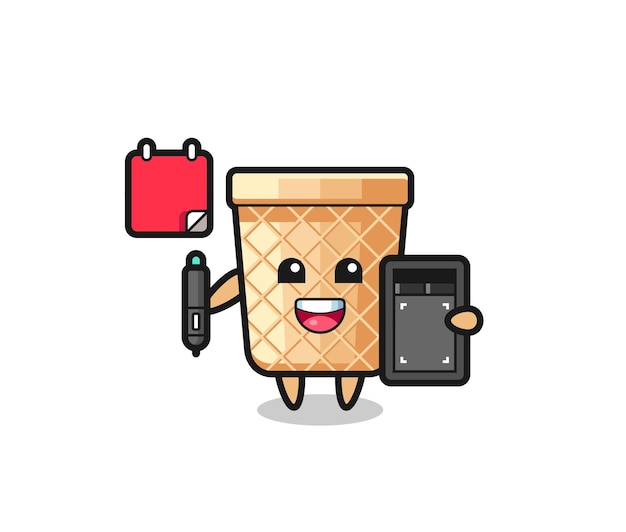 Illustration of waffle cone mascot as a graphic designer  cute design