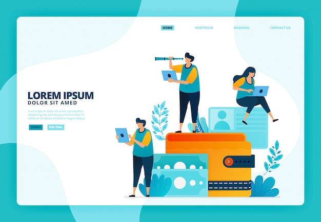 Vector illustration of wallet and finance.   for landing page website