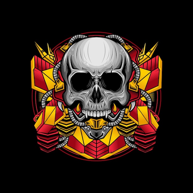 Vector illustration of war cyborg skull head detailed design