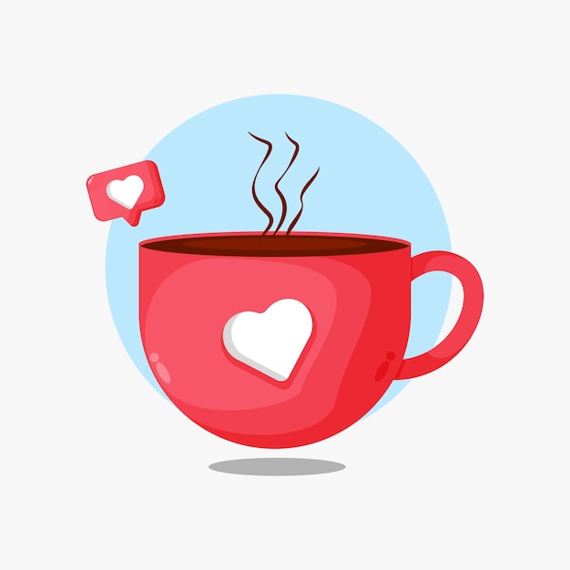 Illustration of a warm cup of coffee with a sign of love