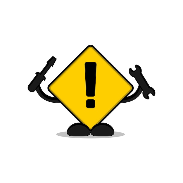 Illustration of warning sign with a wrench and screwdriver. cartoon repair sign.