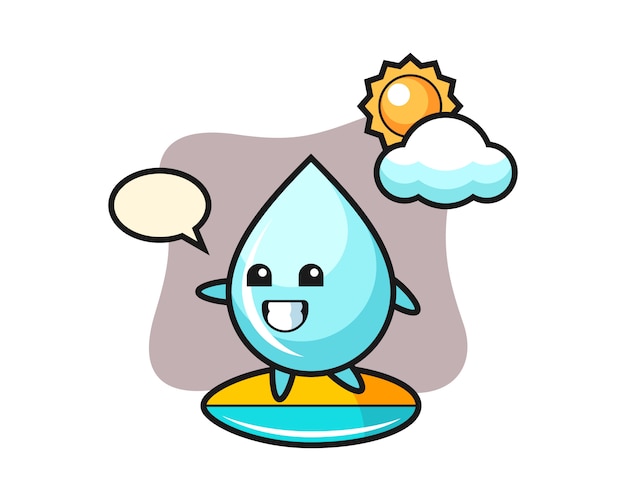 Vector illustration of water drop cartoon do surfing on the beach, cute style design for t shirt