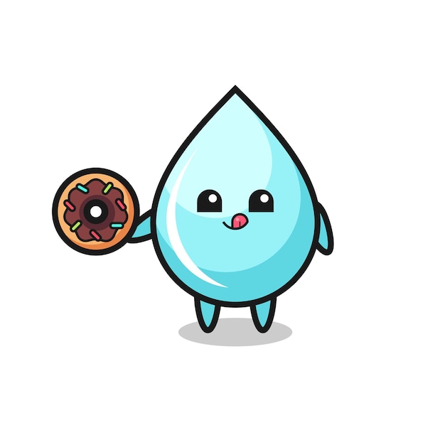 Illustration of an water drop character eating a doughnut , cute style design for t shirt, sticker, logo element