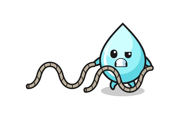 Illustration of water drop doing battle rope workout , cute design