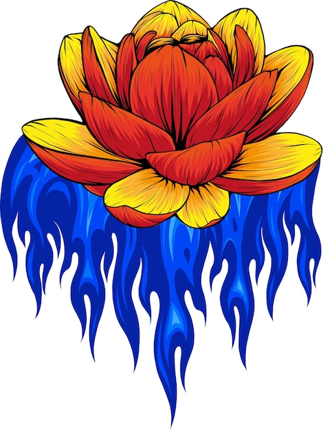 Vector illustration of water lily with flames