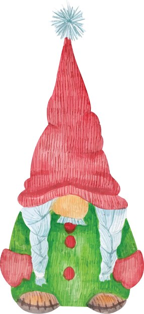 Vector illustration of watercolor gnomes in red caps on a white background