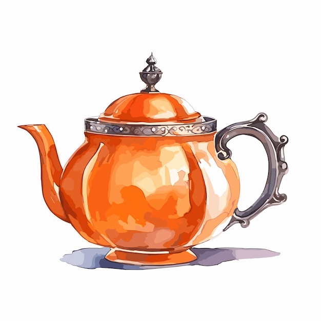 illustration watercolor of teapot tea time element orange tea clipart