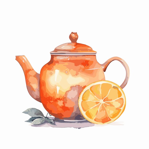 illustration watercolor of teapot tea time element orange tea clipart