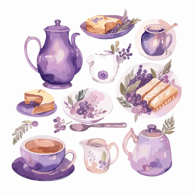 Vector illustration watercolor of teapot tea time element