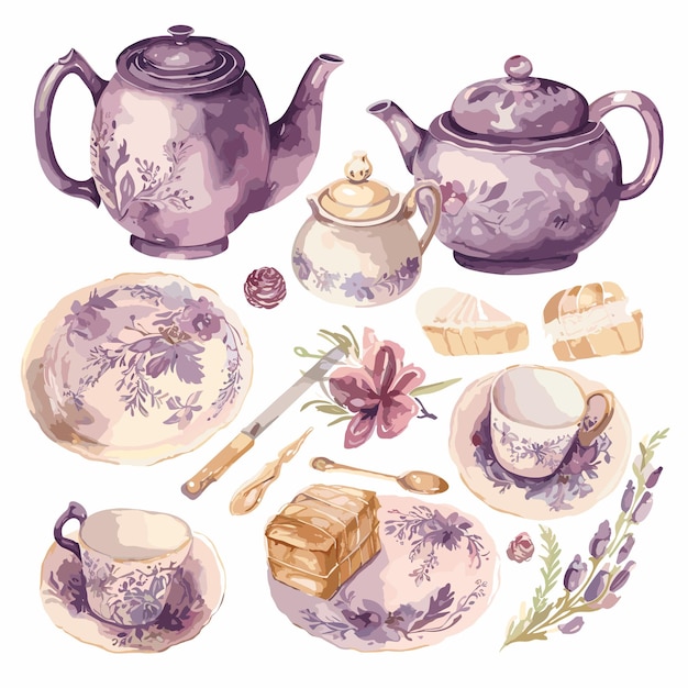 Vector illustration watercolor of teapot tea time element