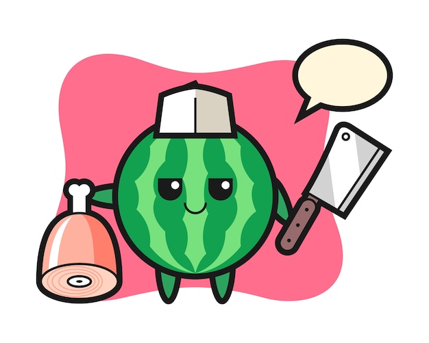 Illustration of watermelon character as a butcher