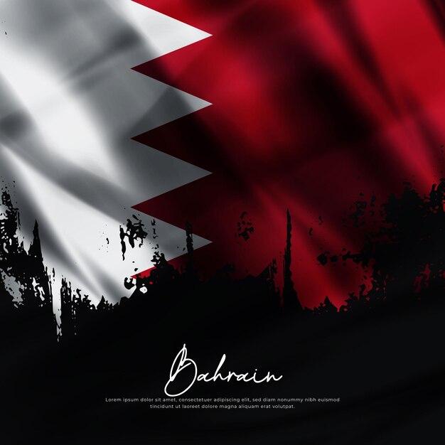 illustration of waving Bahrain flag silk grunge background