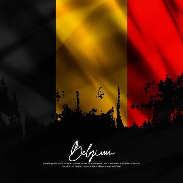 Иллюстрация размахивая флагом Бельгии шелковый гранж-фон