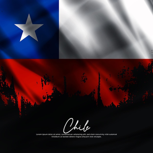 Illustration of waving Chile flag silk grunge background