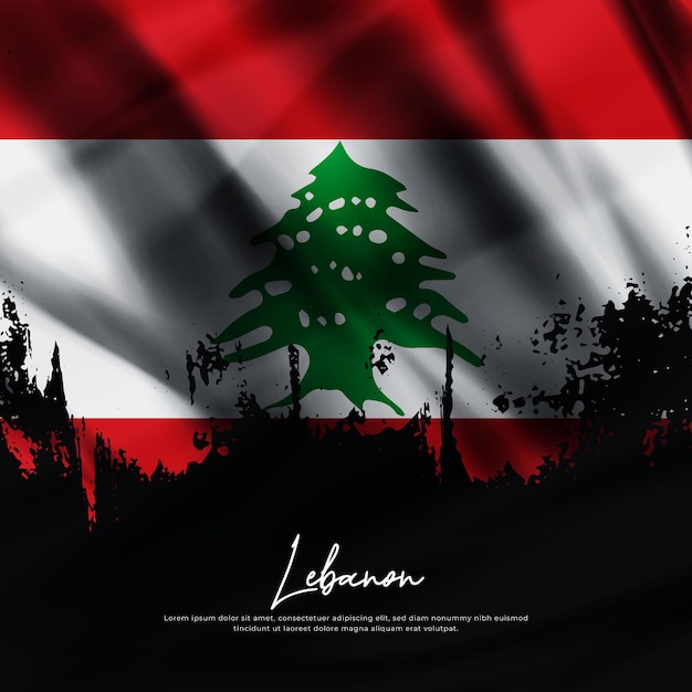 Illustration of waving Lebanon flag silk grunge background