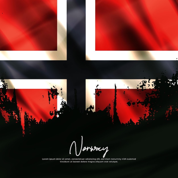 Illustration of waving Norway flag silk grunge background