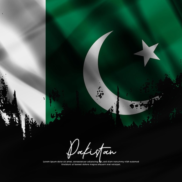 Illustration of waving Pakistan flag silk grunge background