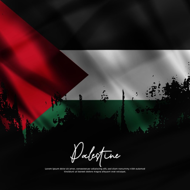 Illustration of waving Palestine flag silk grunge background