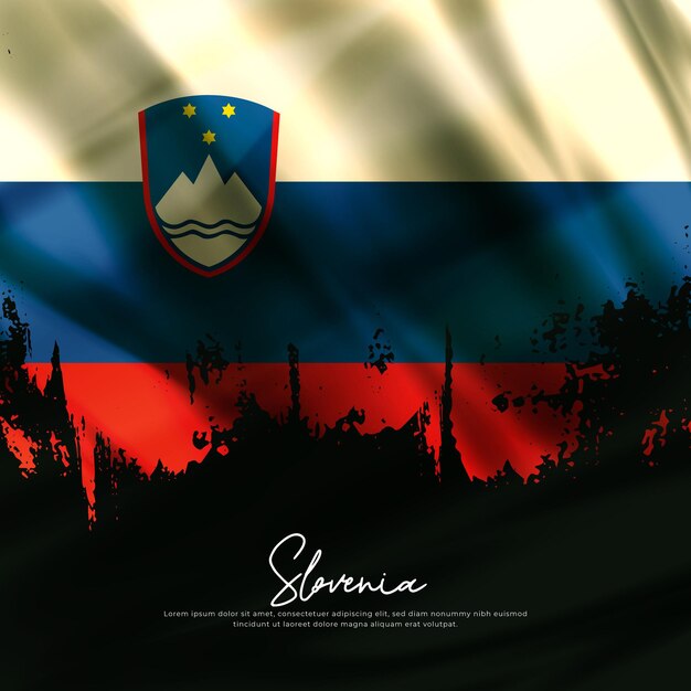 Illustration of waving Slovenia flag silk grunge background